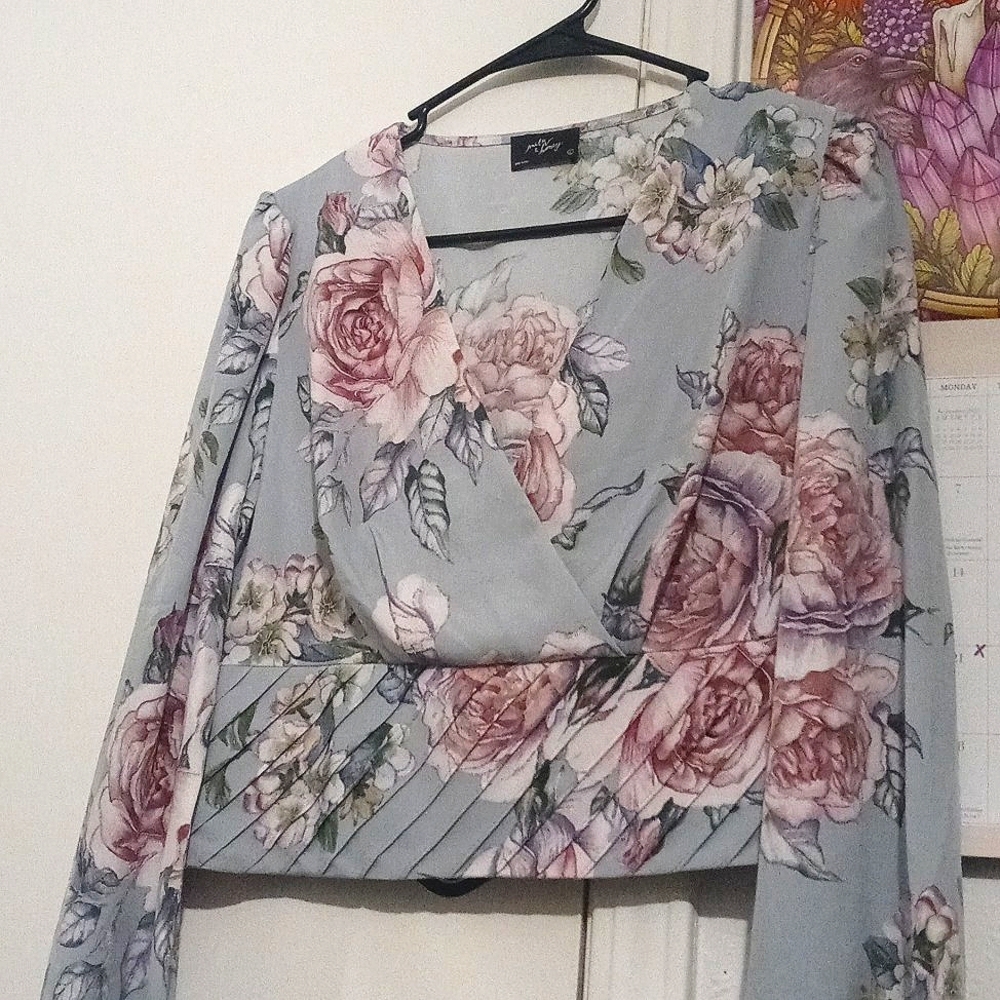 Blue floral cropped blouse